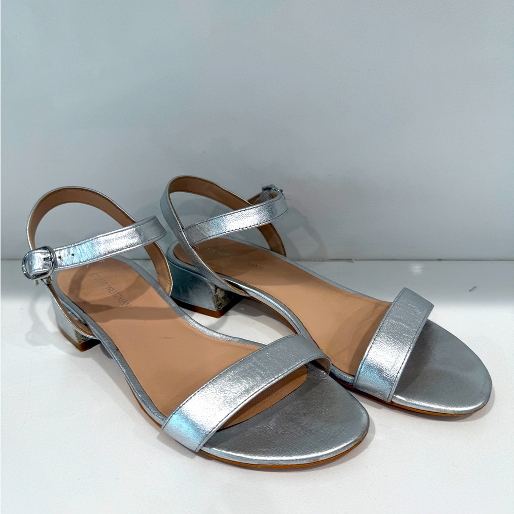 Stuart Weitzman Silver Dancer 35 Block Sandal Size 7 (USED)